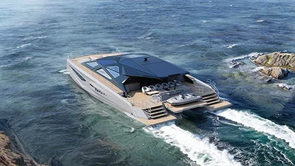 LANIAKEA carbon fiber catamaran demonstrating high-speed performance on water