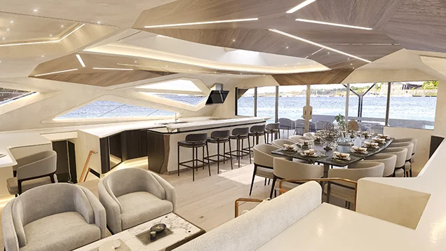 LANIAKEA main salon interior with open plan design, natural light, and luxury furnishings